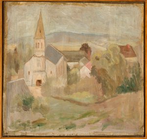 Landschaft mit Kirche (La Comelle) von Tadeusz Makowski