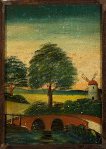 Landschaft mit Windmühle und Brücke von Tadeusz Makowski