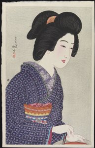 Frau sitzt an einem Kohlenbecken, Februar 1925 von Takahashi Hiroaki