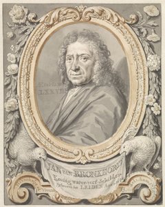 Porträt von Johannes (Jan) van Bronkhorst in einem Rahmen mit Blumen und zwei Vögeln von Tako Hajo Jelgersma