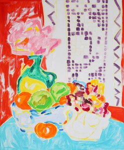 Bunte Blumen und Früchte