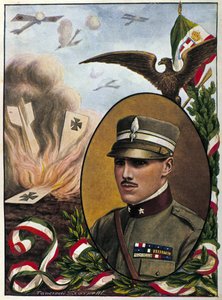 Allegorie über Major Francesco Baracca (1888-1918), Held der italienischen Luftwaffe, der 1918 im Kampf starb. Zeichnung von Tancredi Scarpelli. Mailand
