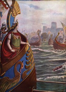Antike, Römischer Bürgerkrieg: Die ägyptische Königin Kleopatra VII. bei der Schlacht von Actium, 31 v. Chr. von Tancredi Scarpelli
