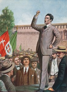Filippo Corridoni spricht zur Menge in Mailand und fordert die Intervention Italiens im Krieg