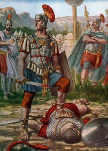 Römische Antike: Konsul Titus Manlius Imperiosus Torquatus besiegt einen Gallier, 361 v. Chr. von Tancredi Scarpelli
