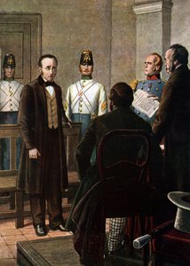 Die Verlesung des Urteilsbriefes, der Silvio Pellico und Piero Maroncelli zur Inhaftierung in der Festung Spielberg in Brünn verurteilt