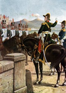 Aufstand im Königreich beider Sizilien (1820): Der Militär Guglielmo Pepe hält eine Ansprache an seine Truppen in Neapel, Italien