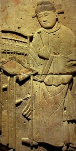 Terrakotta-Stele mit Musiker, Tang-Dynastie von Tang Dynasty Chinese School
