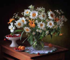Ländliches Gänseblümchen-Stillleben von Tatyana Skorokhod