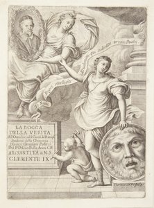 La Bocca della Verita. Titelvignette mit Porträt von Papst Clemens IX von Teresa del Pò