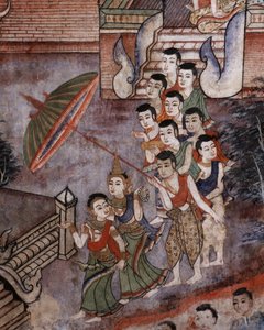 Detail aus einem Wandgemälde in Wat Phra Singh von Thai School
