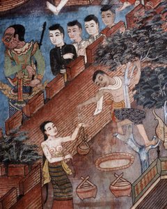 Detail aus einem Wandgemälde im Viharn Laikam in Wat Phra Singh von Thai School