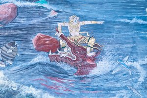 Wandgemälde mit Szenen aus dem Ramayana im Wat Phra Kaeo, dem Königlichen Großen Palast, Bangkok, Thailand von Thai School
