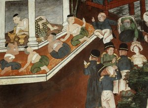 Palastdame empfängt muslimische Händler und westliche Seeleute, Rattanakosin-Schule von Thai School