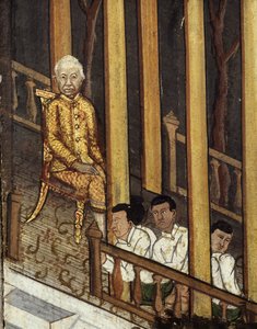 Porträt von Rama VI, der eine Sonnenfinsternis im Jahr 1868 beobachtet von Thai School