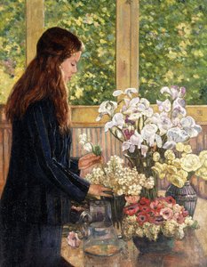 Junges Mädchen mit Vasen voller Blumen von Théo van Rysselberghe