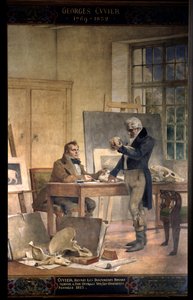 Paläontologie: Baron Georges Cuvier (1769-1832) sammelt Dokumente für seine Arbeit über fossile Knochen. Fresko von Theobal Chartran (1849-1907). Universität Paris, Sorbonne