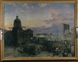 Washington Street, Indianapolis bei Dämmerung von Theodor Groll