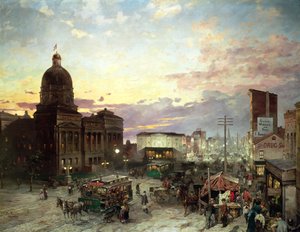Washington Street, Indianapolis bei Dämmerung von Theodor Groll
