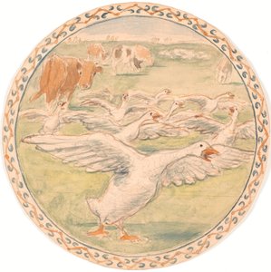 Weidende Kühe und schnatternde Gänse (Entwurf für eine Keramikschale) von Theodor Philipsen