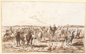 Vieh und Milchwagen auf einer Wiese von Theodor Philipsen