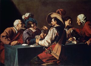 Kartenspieler, von Theodor Rombouts (1597-1637), Öl auf Leinwand. Flandern
