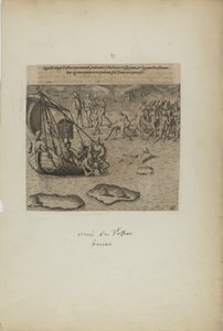 Appellit navis gallicai: qui inerant, redimunt a barbaris gossip pium... (aus dem Buch, Americae, Teil drei) von Theodor de Bry