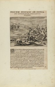 Zehn Spanier werden von Indianern überwältigt, beraubt und getötet. (aus dem Buch, Americae, Teile sieben und acht)