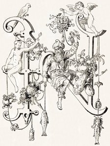 N - Der weise Natham - Alphabet von T. de Bry (neues künstlerisches Alphabet) von Theodor de Bry