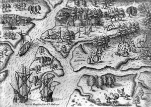 Die französische Expedition landet in Port Royal, Florida von Theodor de Bry