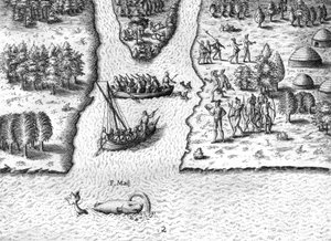 Die französischen Segel auf dem River May von Theodor de Bry