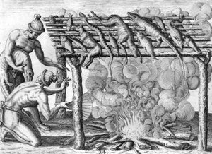 Timucua-Indianer beim Trocknen von Lebensmitteln von Theodor de Bry
