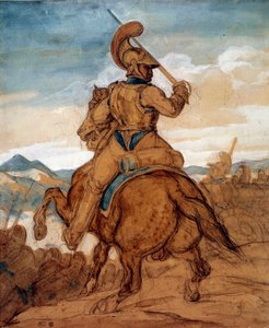 Karabinier oder Kürassier zu Pferd. Aquarell, Gouache, Lavierung von Théodore Géricault (1791-1824) 19. Jahrhundert. Paris, Musée du Louvre