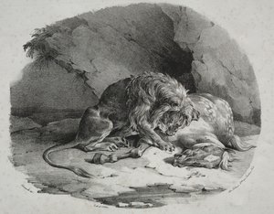 Pferd von einem Löwen verschlungen, 1823 von Theodore Gericault