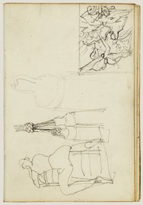 Quasten, sitzende Figur von hinten, Daumenstudie des angreifenden Chasseurs von Theodore Gericault