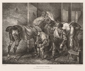Verschiedene Motive aus dem Leben gezeichnet und auf Stein: Der englische Hufschmied, 1821 von Theodore Gericault