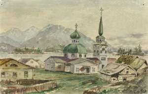 Rückansicht der griechischen Kirche, Sitka von Theodore J. Richardson