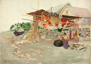 Lachstrocknung, Indianerdorf, Alaska, ca. 1880-1914