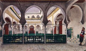 Ansicht eines Innenhofs eines Hauses in Algier, um 1830 von Theodore Leblanc