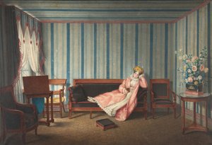 Frau in Pink auf einem Canapé liegend, 1819