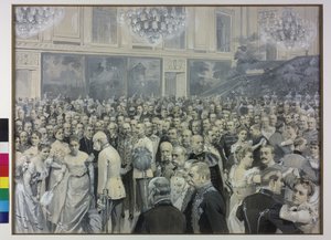 Kaiser Franz Joseph begrüßt Franziska Gräfin Sternberg-Larisch und Maria Theresia Gräfin Harrach Taxis