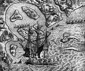 Entdeckung Amerikas - in „Admirante Narratio Americae“ von Theodore de Bry von Theodore de Bry