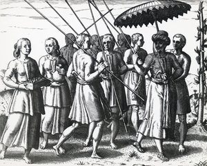 Einwohner von Sumatra, von Theodor de Bry, Stich