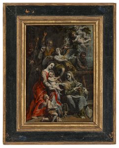 Die Heilige Familie mit der Heiligen Anna, anderen Heiligen und Engeln von Theodore van Loon