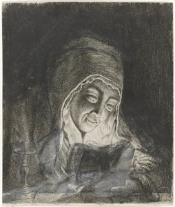 Lesende Frau bei Kerzenlicht