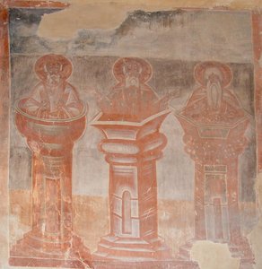 Heilige Simeon Stylites der Ältere, Simeon Stylites der Jüngere und Alypius der Stylit, 1378 von Theophanes the Greek