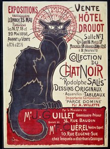 Werbeplakat zur Ankündigung des Verkaufs der Sammlung Cat Noir und Werke von Rodolphe Salis im Hotel Drouot 1898, Illustration von Theophile Alexandre Steinlen