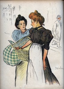 Die Wäscherinnen, Zeichnung von Theophile Alexandre Steinlen (1859-1923) - in „Le Rire“ von 1898 - Zwei Wäscherinnen - Wenn man auf alle Kunden hören müsste, hätten wir zu viel Wäsche zu reinigen von Théophile Alexandre Steinlen