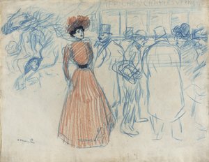 Frau an der Bushaltestelle von Théophile Alexandre Steinlen