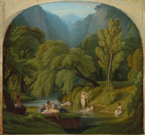 Die Badenden, Erinnerung an die Ufer des Anio-Flusses bei Tivoli von Théodore Caruelle d